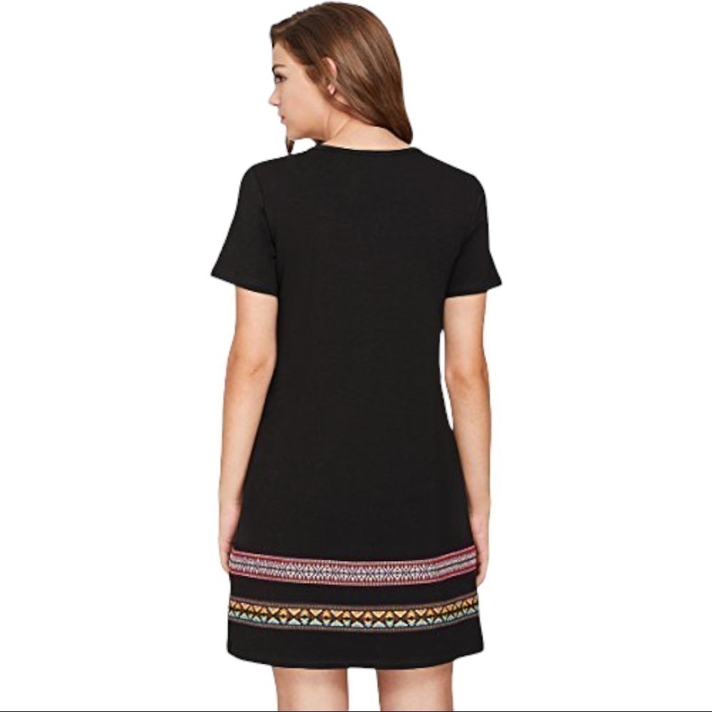 Boho Mini Dress Embroidered Hem Size S - Picture 3 of 6